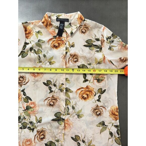 Joan Vass Nude Sheer Floral Rose Print Button Up Blouse‎ - Picture 5 of 6